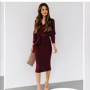 Vici collection yara drape knit midi sweater dress in plum